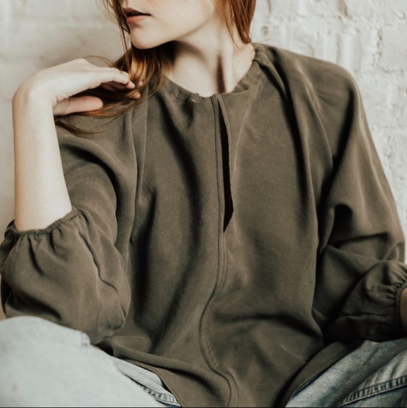 Hackwith Design House Tops - Olive Cropped Drawstring Top
